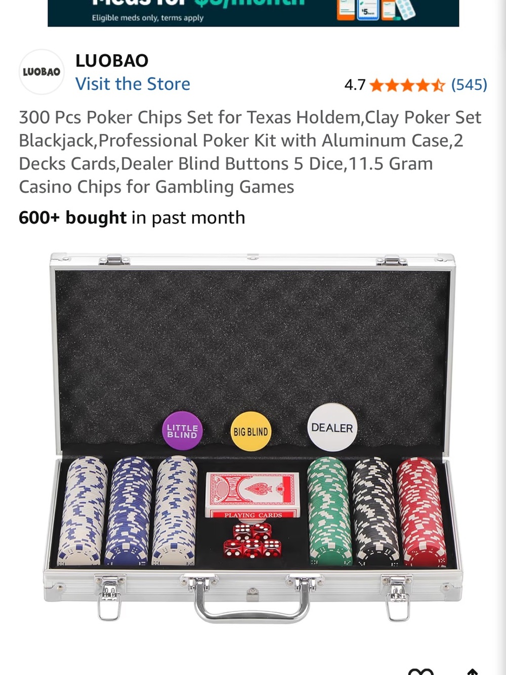 300-Piece Poker Chip Set with Aluminum Case - Red, Green, Blue, Black, White